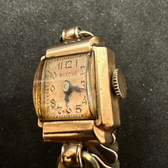 Montre Vintage Bulova Or Rose 14 Carats - Bracelet Chaîne Années 1940